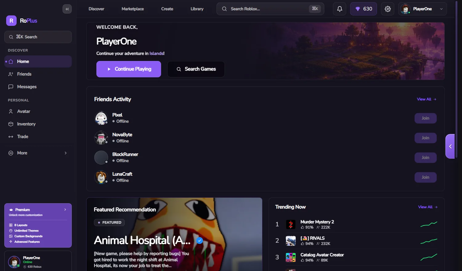 RoPlus Clean Roblox layout